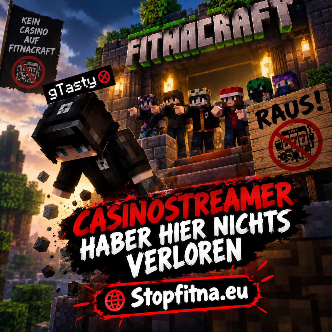 Kampagnenbild im Quadrat: Kein Casino auf Fitnacraft, Casinostreamer raus, stopfitna.eu